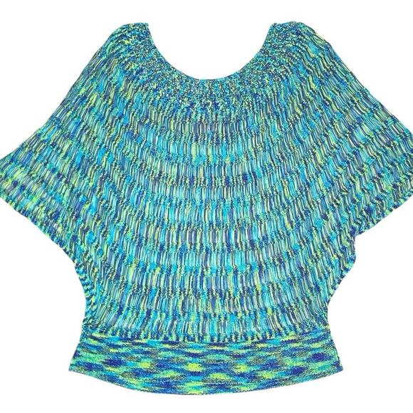 Mermaidcore Batwing Knit Top L Blue Retro Y2K 90s Whimsical Beach Summer‎ Vivid - Picture 1 of 8